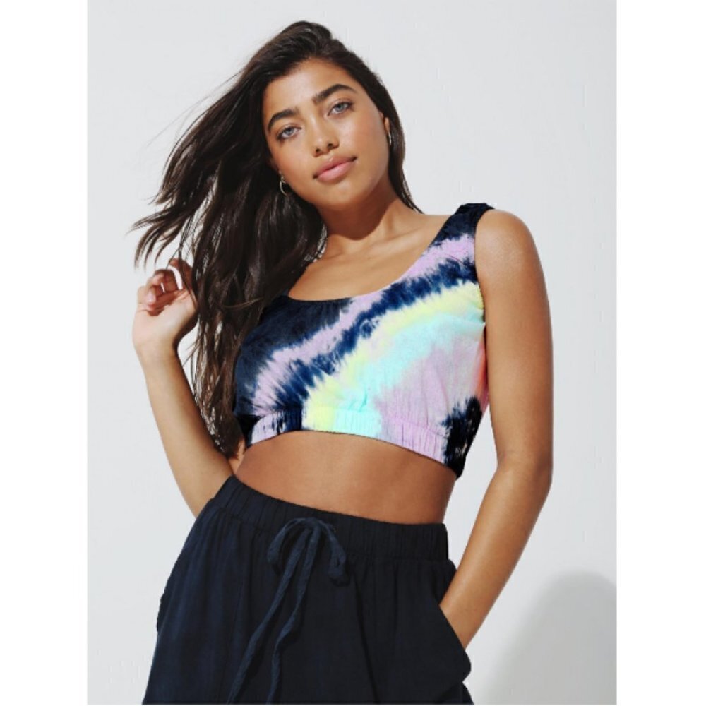 💕ELECTRIC & ROSE💕 Linda Crop Top ~ Onyx Lavender Glow Tie Dye Pattern XS NWT - Picture 3 of 14